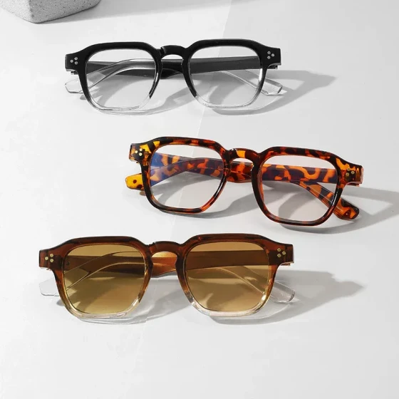 New Korean-style small-frame rivet glasses, fashionable flat lenses, suitable for travel, unisex lightweight eyewear
