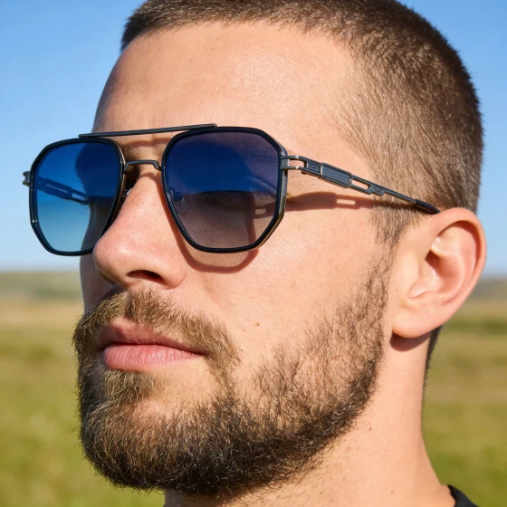 European and American style square sunglasses for men, retro double-bridge design, unique spring-loaded legs, trendy sun protection sunglasses for men