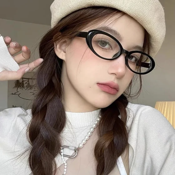 Fashionable and simple women's retro small oval glasses, suitable for prescription lenses, anti-blue light, ultra-light and comfortable plastic frame