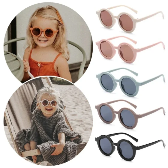Children's Sunglasses Baby Round Frame Fashionable Sunglasses Cute cartoon girl child decorative glasses