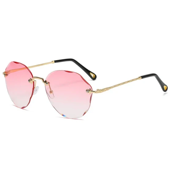 New trendy polygonal sunglasses for women, popular on social media, make large faces look slimmer, ocean lens, frameless cut-edge sunglasses