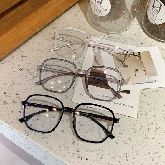 Korean-style fashionable polygonal anti-blue light fatigue glasses for women, trendy plain-faced internet celebrity lenses, frameless flat glasses