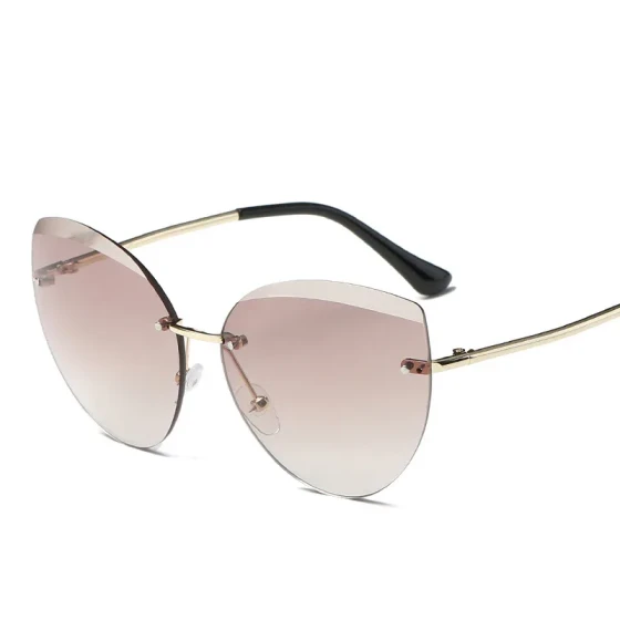 2019New Frameless Sunglasses European and American Trendy Cat Eye Sunglasses Street style bevel-edged large-frame glasses2299