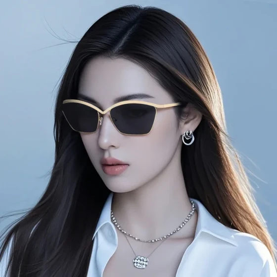 European and American retro trendy triangular cat-eye women's high-end sunglasses, women's metal sun protection glasses