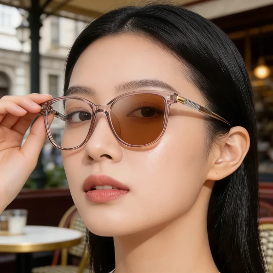 European and American fashion square frame photochromic sunglasses for women, acetate frame, outdoor street style sunglasses for women