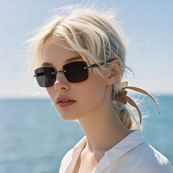 New Frameless Metal High-End Sunglasses for Women, Trendy UV-Protective Sunglasses with a High-End European and American Style