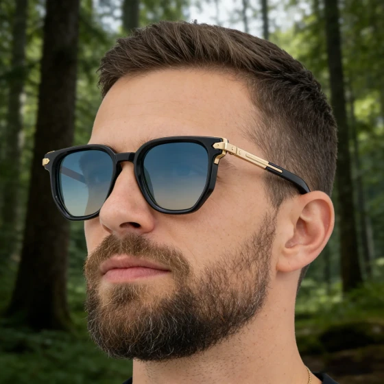 European and American fashion polygonal sunglasses for men, unique zinc alloy temples, sun protection square frame men's sunglasses