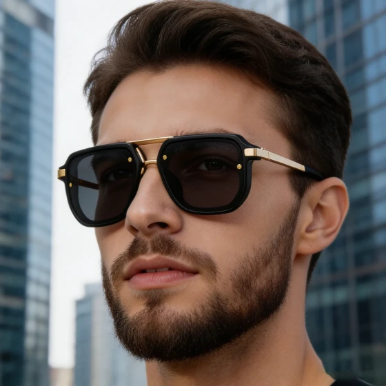 European and American fashion square-frame sunglasses for men, retro double-beam outdoor driving sun protection glasses for men