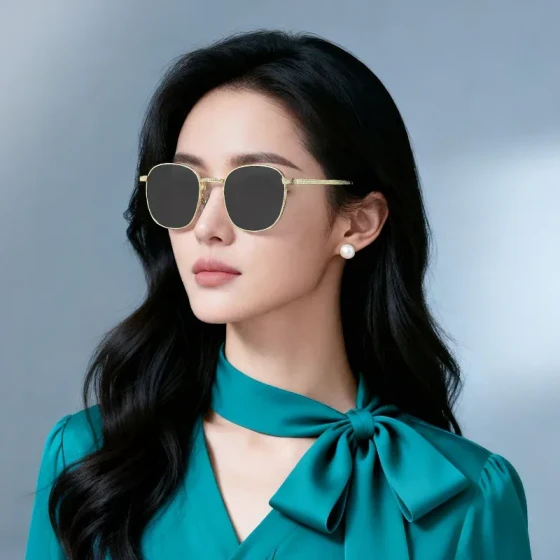 New European and American UV-protective sunglasses, high-end round-shaped sunglasses with metal frames, fashionable eyewear