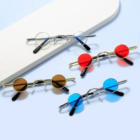 Punk-style round retro ultra-small frame sunglasses for men and women, small round frame prince glasses, metal eyeglasses, hip-hop sunglasses