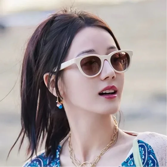 New vintage sunglasses for women, high-end, face-slimming, small frame, white polarized women's sunglasses, UV protection
